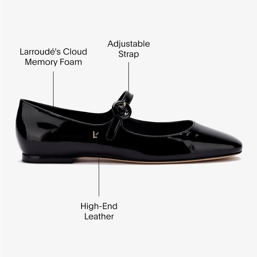 Larroudé Blair Ballet Flat in Black Patent Size 8.5 Parisian Mary Jane Flats - Picture 3 of 12